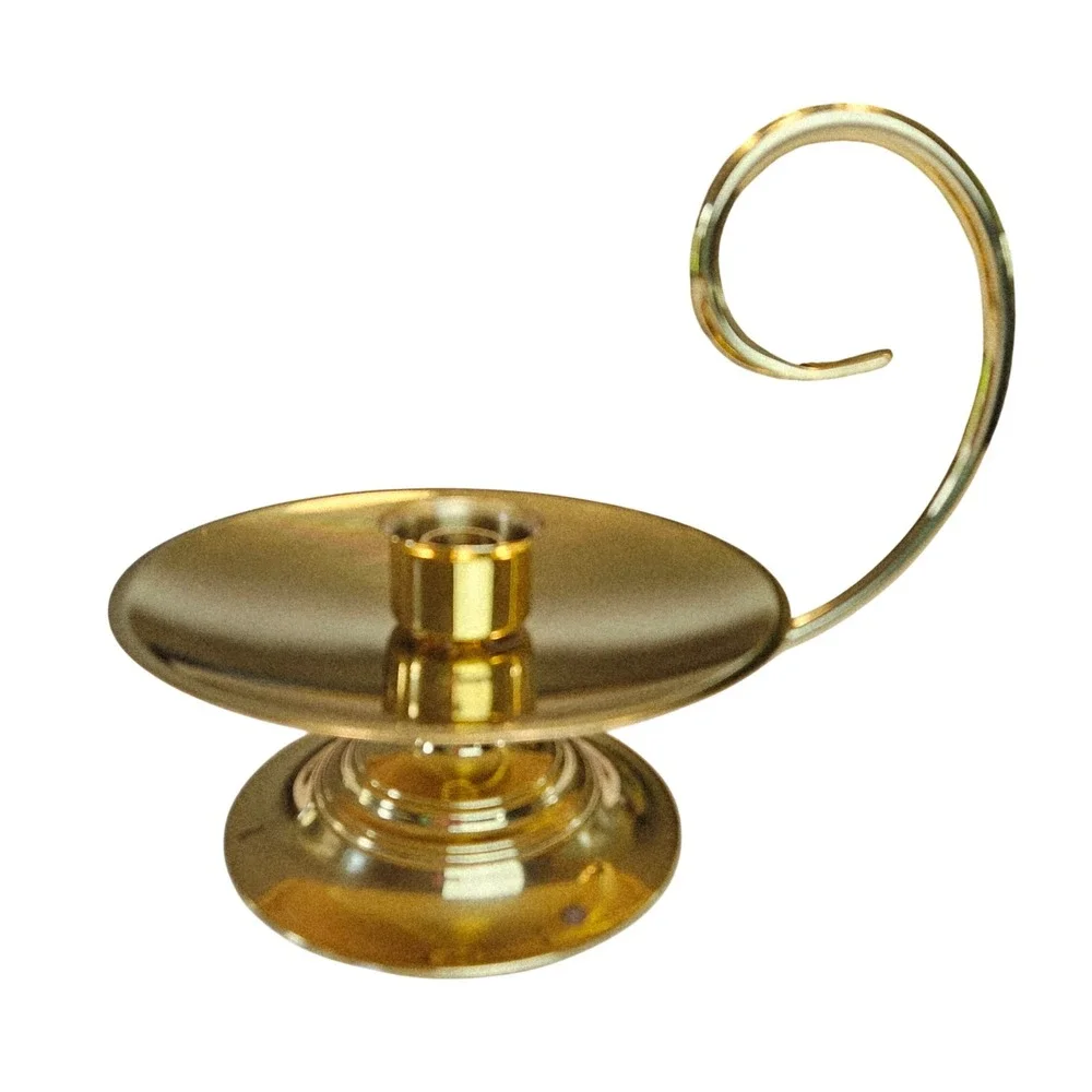 Baldwin Brass Gold Polished Finger Loop Chamberstick‎ Candlestick Holder USA Vtg